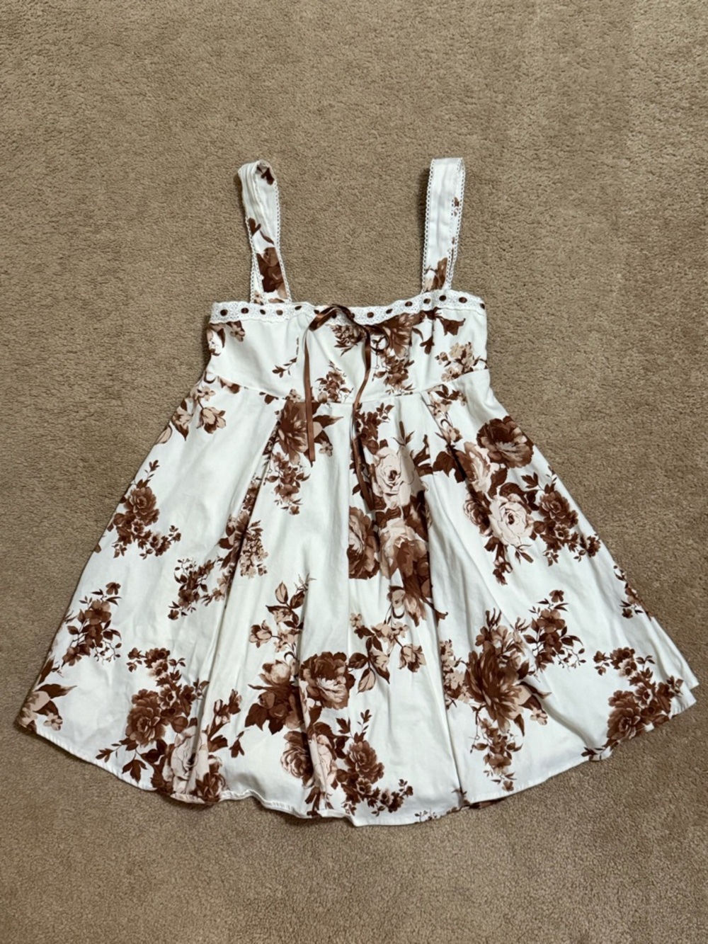 New without tags. Altar’d State Bridget Floral Mini Dress Ivory Brown XS